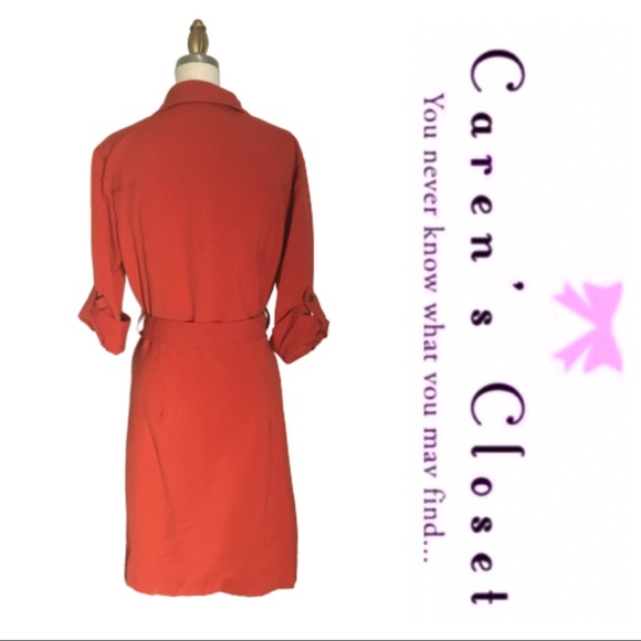 NWOT Sharagano Orange Stretch Cotton Shirt Dress - Picture 6 of 8